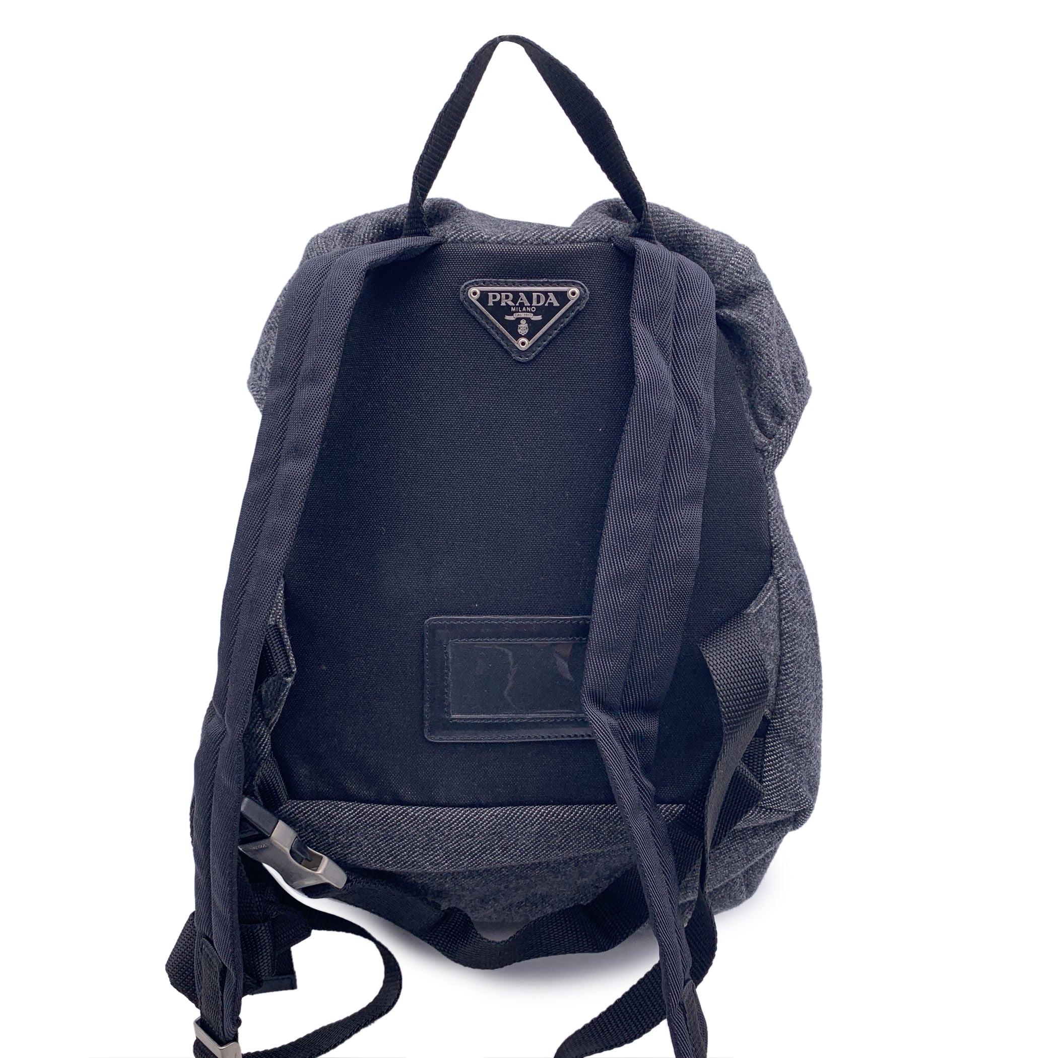 Prada Vintage Grey Wool Single Buckle Backpack Shoulder Bag In Good Condition In Rome, Rome