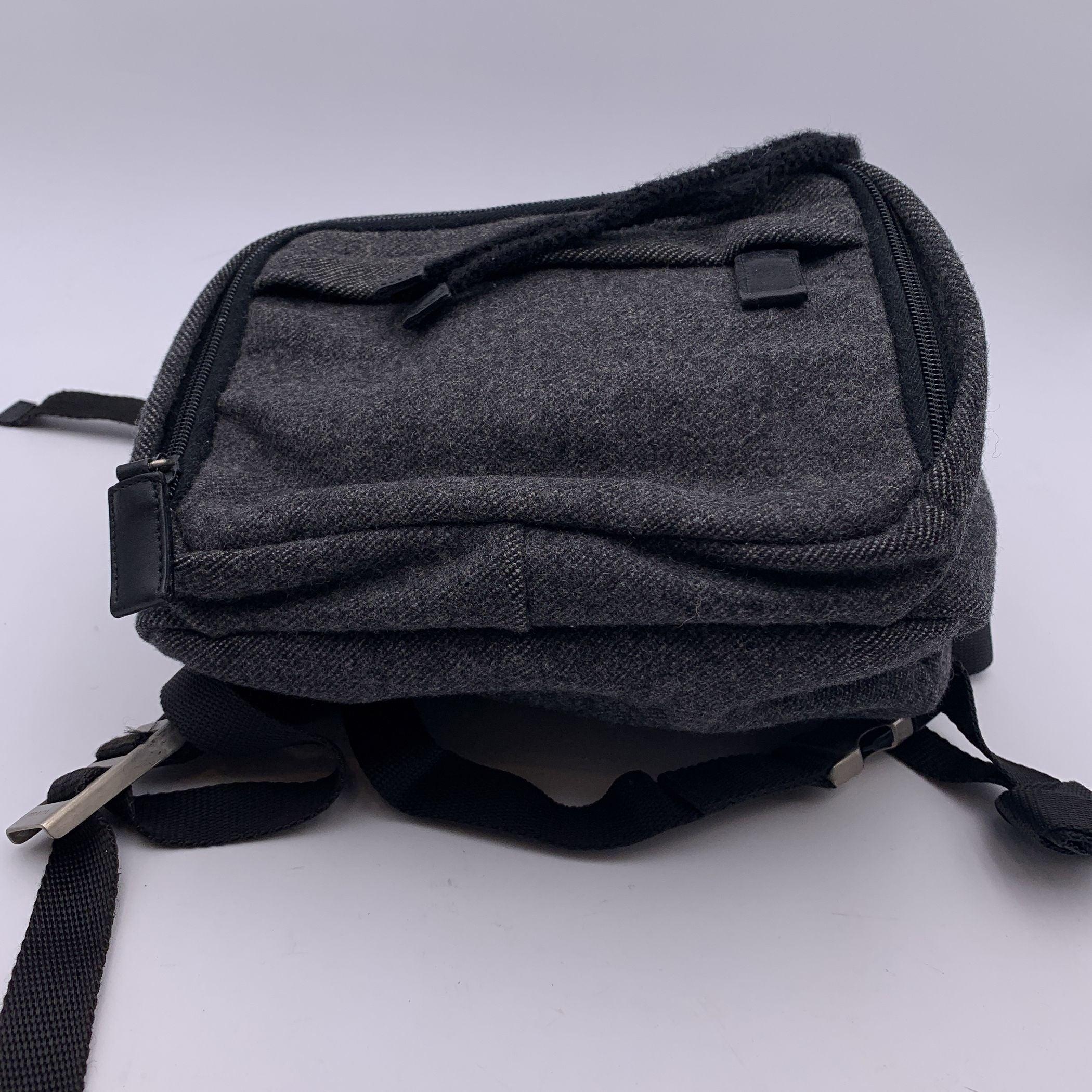 Prada Vintage Grey Wool Single Buckle Backpack Shoulder Bag For Sale 1