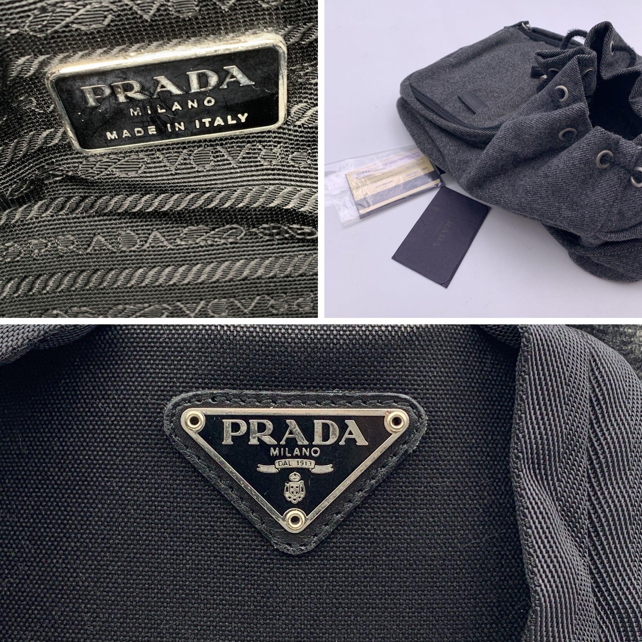 Prada Vintage Grey Wool Single Buckle Backpack Shoulder Bag 2
