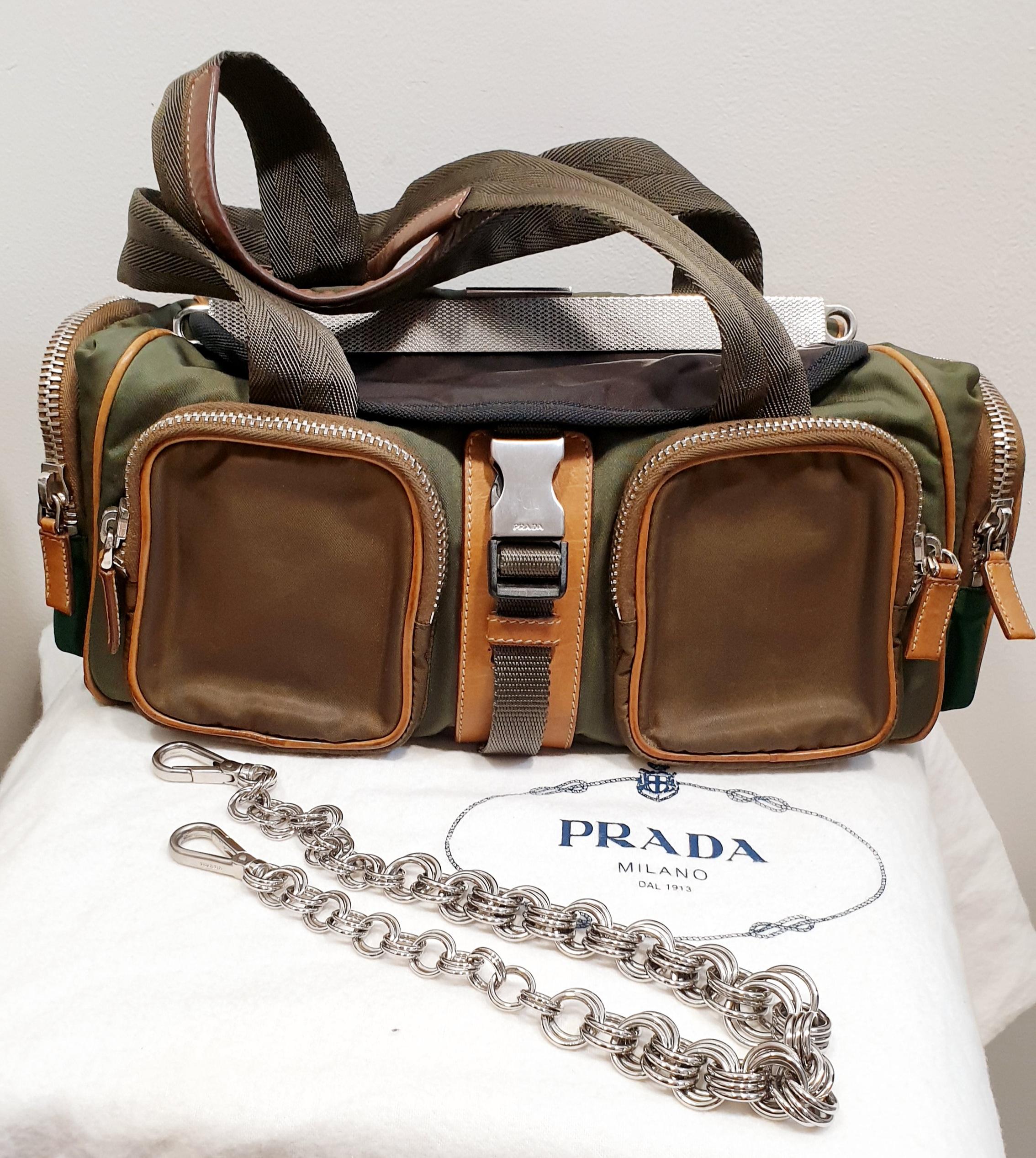 Prada Vintage Handtasche mit Metallkette aus Filz – Tessuto-Modell   (Schwarz)