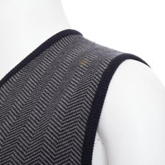 PRADA Vintage herringbone chevron contrast trim cashmere v-neck vest top IT48 M