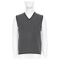 PRADA Vintage herringbone chevron contrast trim cashmere v-neck vest top IT48 M