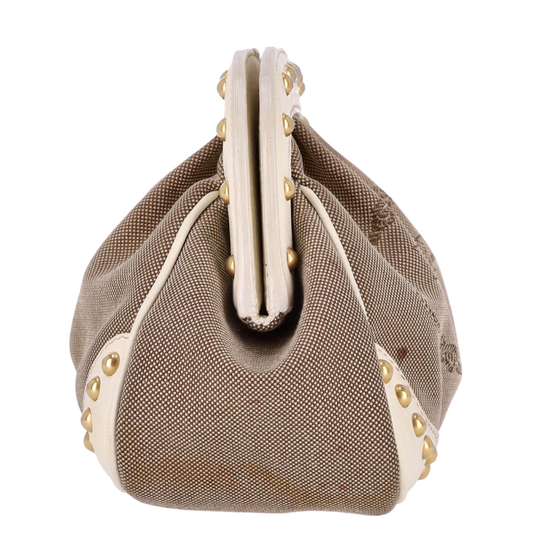 Brown Prada Vintage Jacquard Studded Logo Clutch Bag