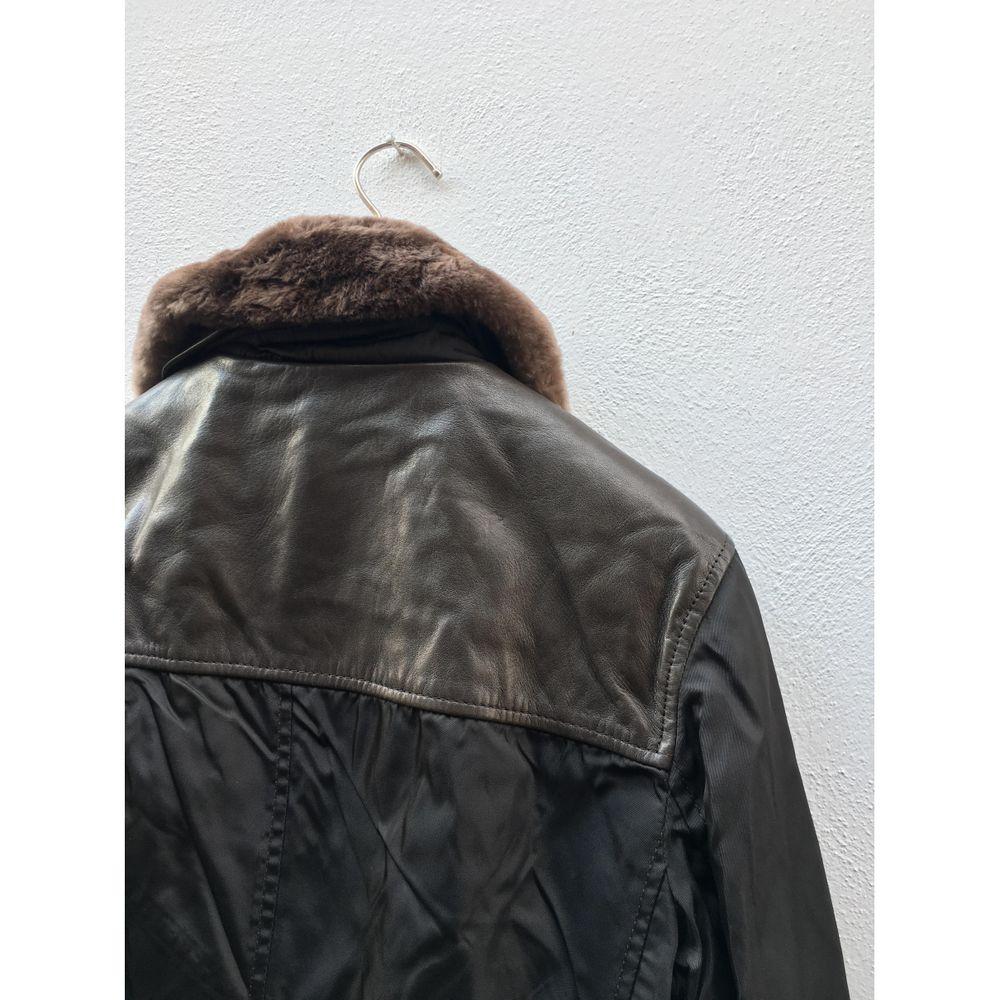 Black Prada Vintage Leather Coat in Brown For Sale