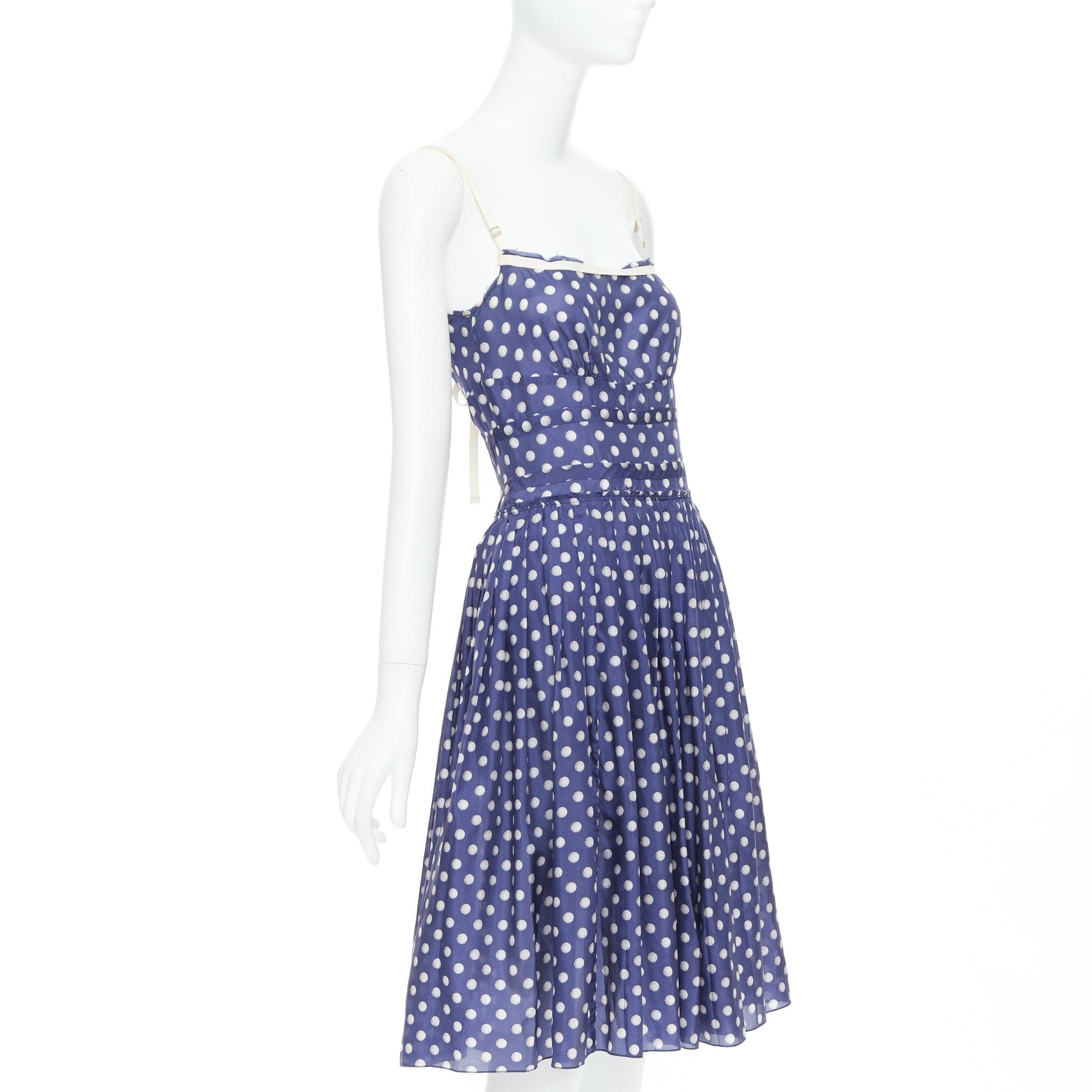 Purple PRADA Vintage Linea Rossa blue white polka dot print sun day dress IT38 XS