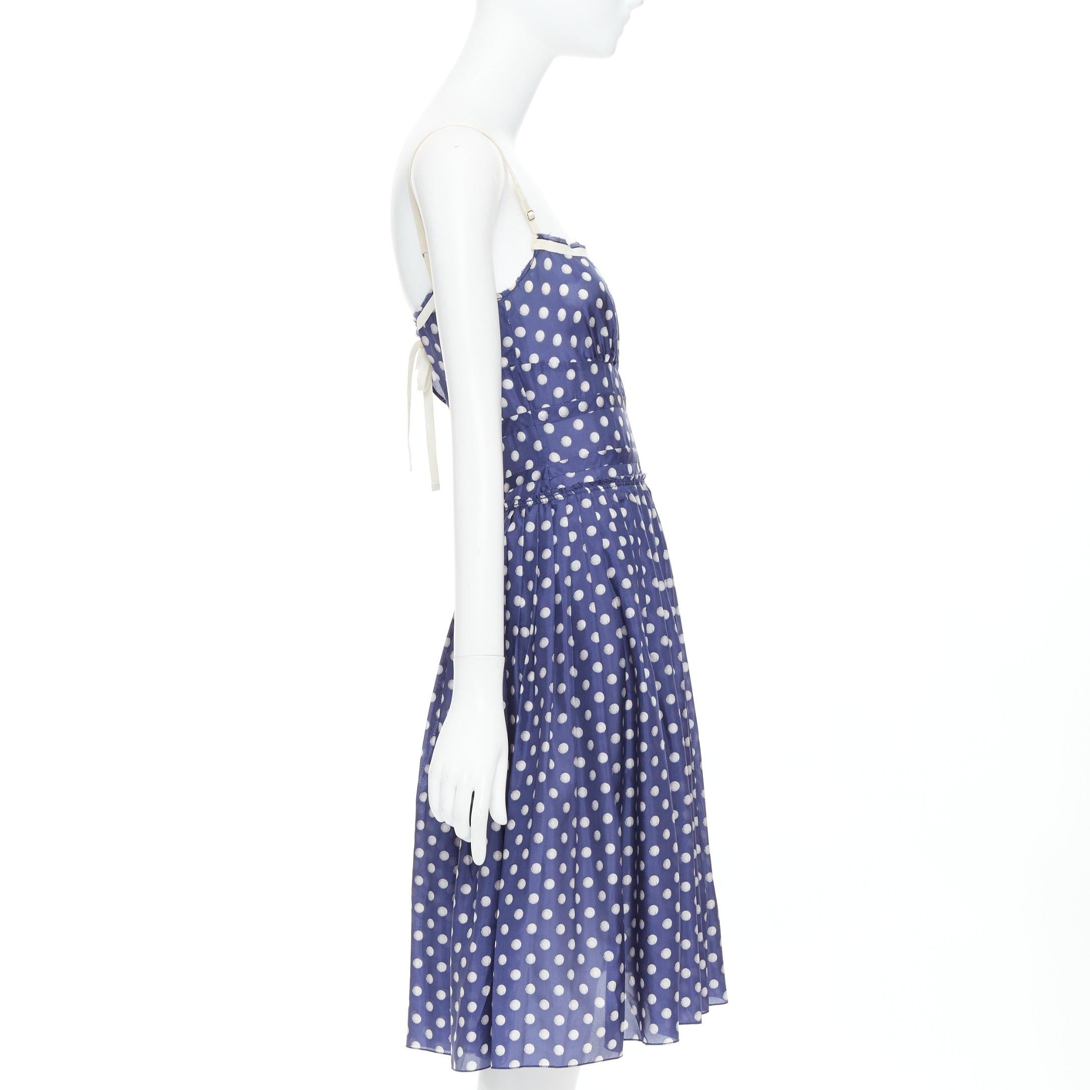 PRADA Vintage Linea Rossa blue white polka dot print sun day dress IT38 XS In Good Condition In Hong Kong, NT