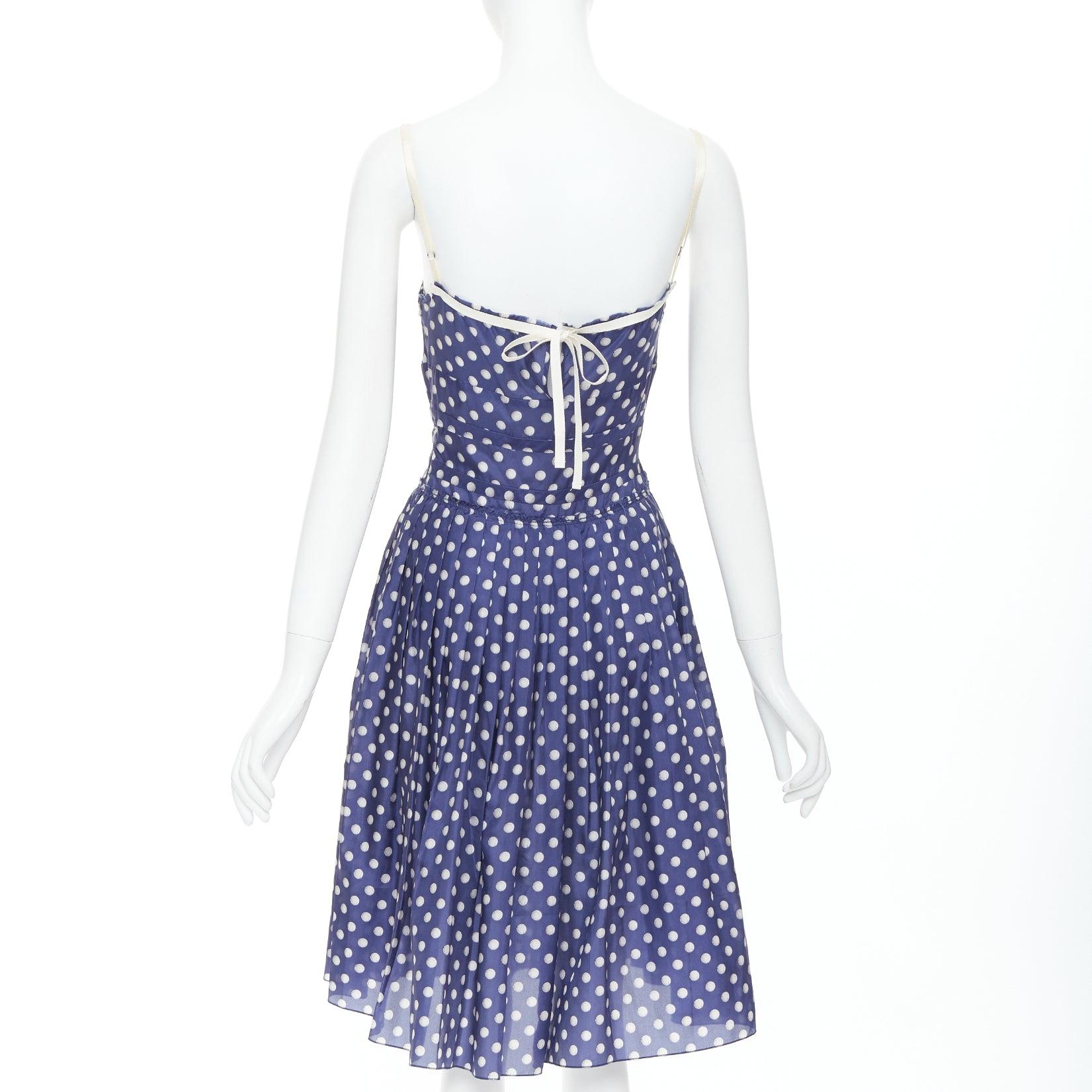 Women's PRADA Vintage Linea Rossa blue white polka dot print sun day dress IT38 XS