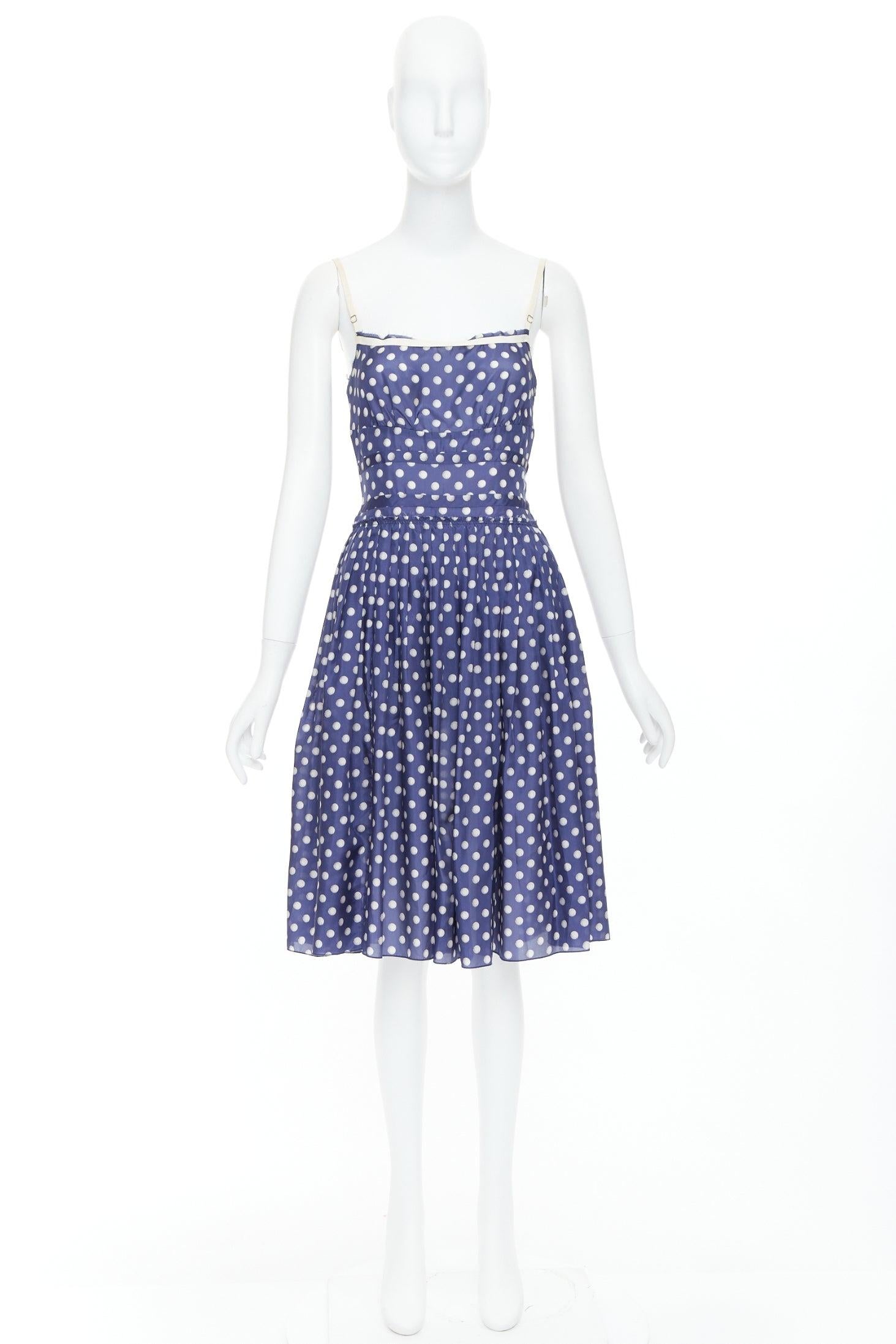 PRADA Vintage Linea Rossa blue white polka dot print sun day dress IT38 XS 4