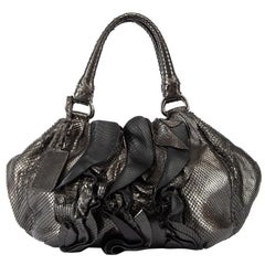 Prada Vintage Metallic Grey Python Mordore Hobo Bag