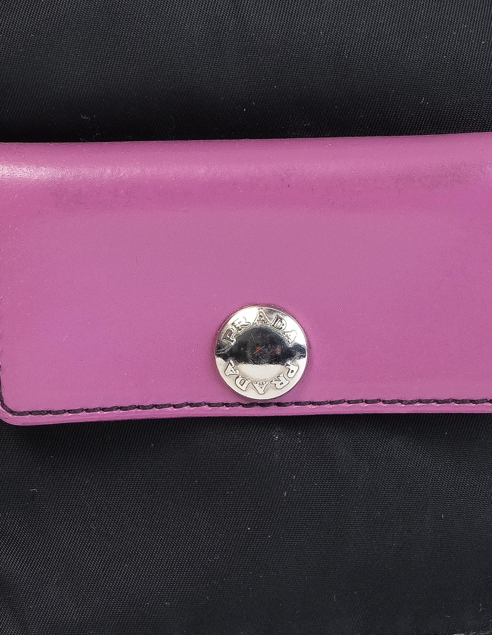 Women's Prada Vintage Mini Black Nylon Pouch with Purple Finishes