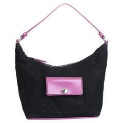 Prada Vintage Mini Black Nylon Pouch with Purple Finishes