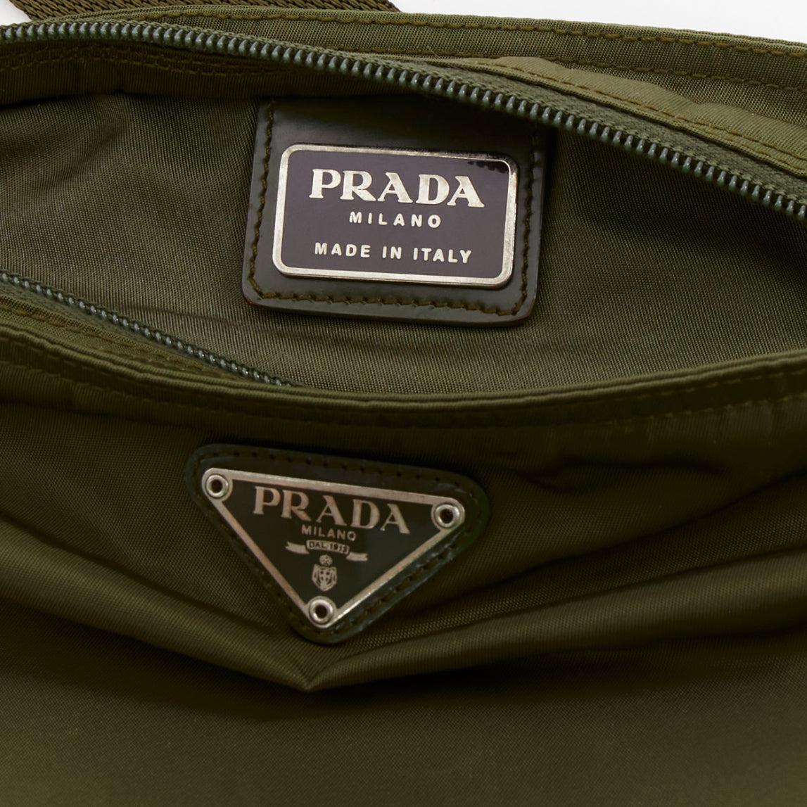 PRADA Vintage navy green nylon triangle logo crossbody bag For Sale 5