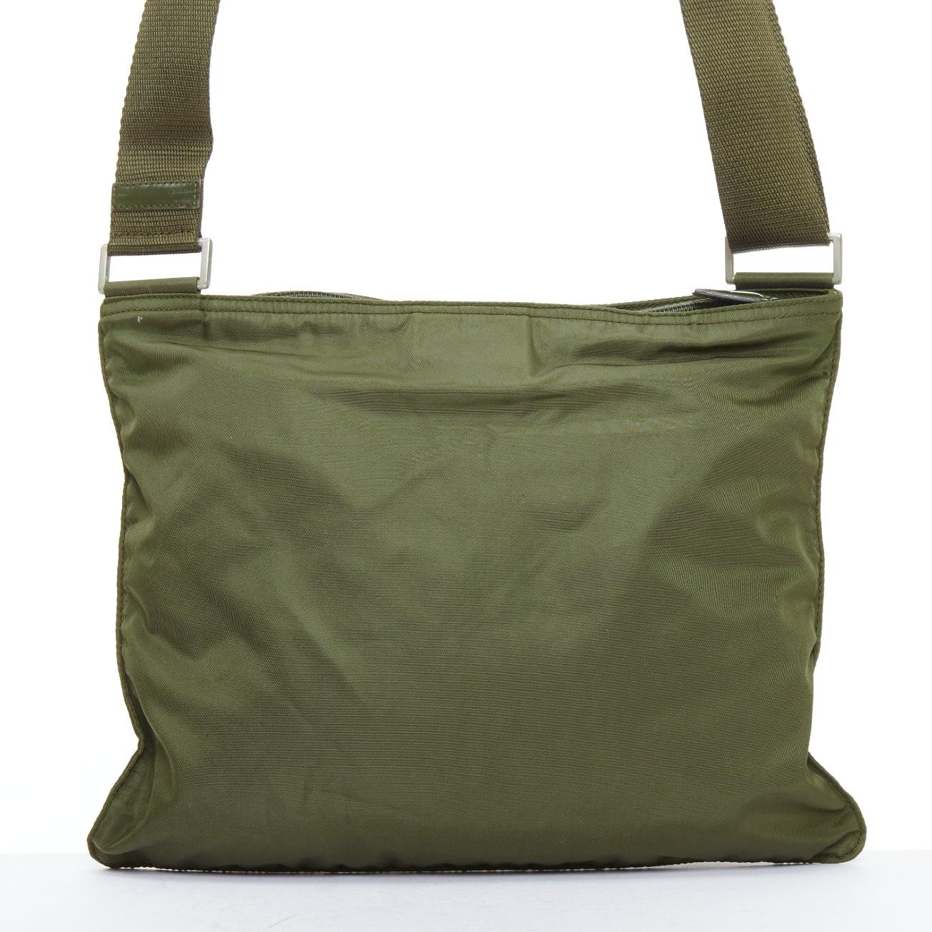 Women's PRADA Vintage navy green nylon triangle logo crossbody bag For Sale