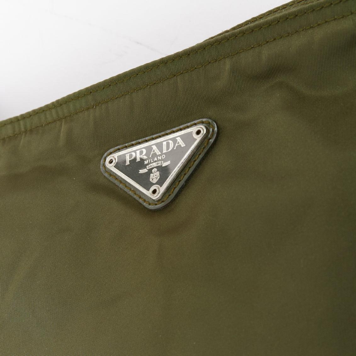 PRADA Vintage navy green nylon triangle logo crossbody bag For Sale 2