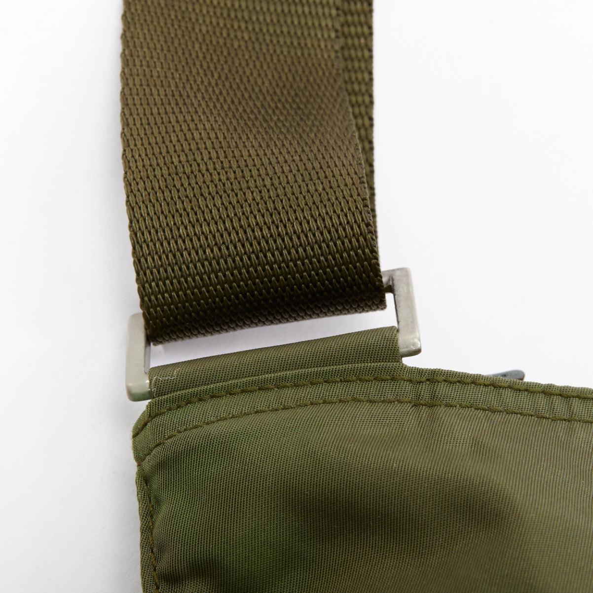 PRADA Vintage navy green nylon triangle logo crossbody bag For Sale 3