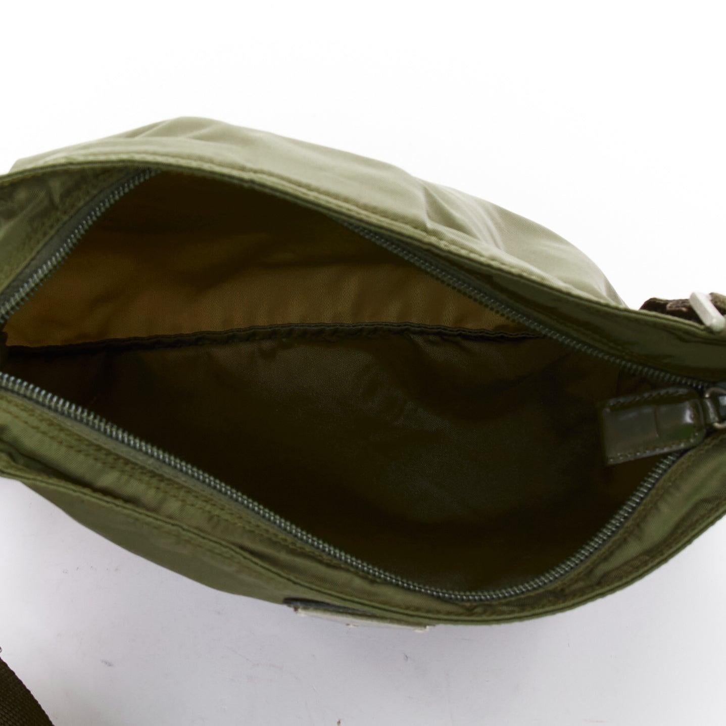 PRADA Vintage navy green nylon triangle logo crossbody bag For Sale 4