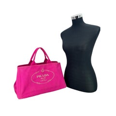Prada Vintage Pink Canvas Logo Large Canapa Tote Bag