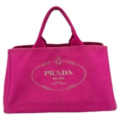 Prada Vintage Pink Canvas Logo Large Canapa Tote Bag