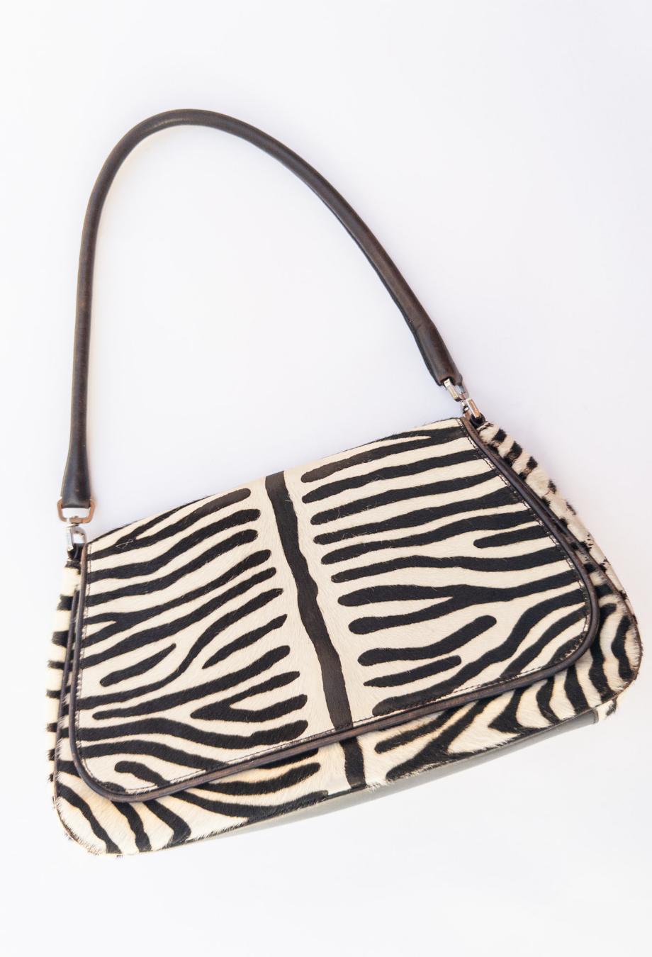 Beige Prada Vintage Pony Hair Zebra Shoulder Bag For Sale