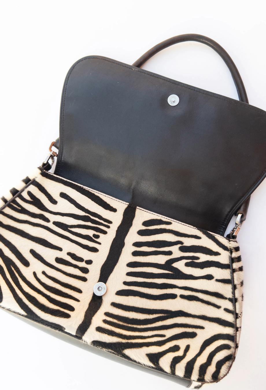 Women's or Men's Prada Vintage Pony Hair Zebra Shoulder Bag For Sale