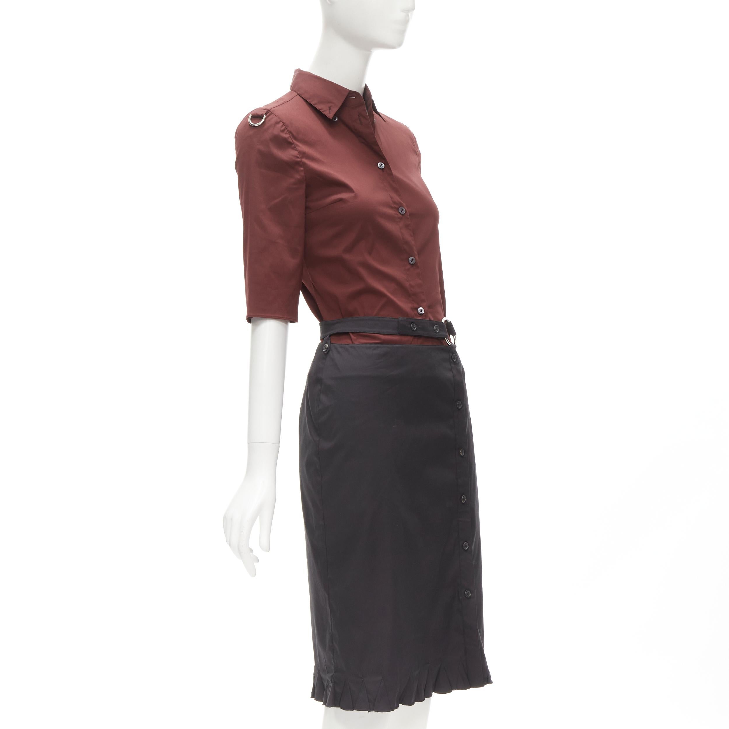 PRADA Vintage red D-ring cuffed shirt black suspended strap skirt IT38 XS In Excellent Condition In Hong Kong, NT