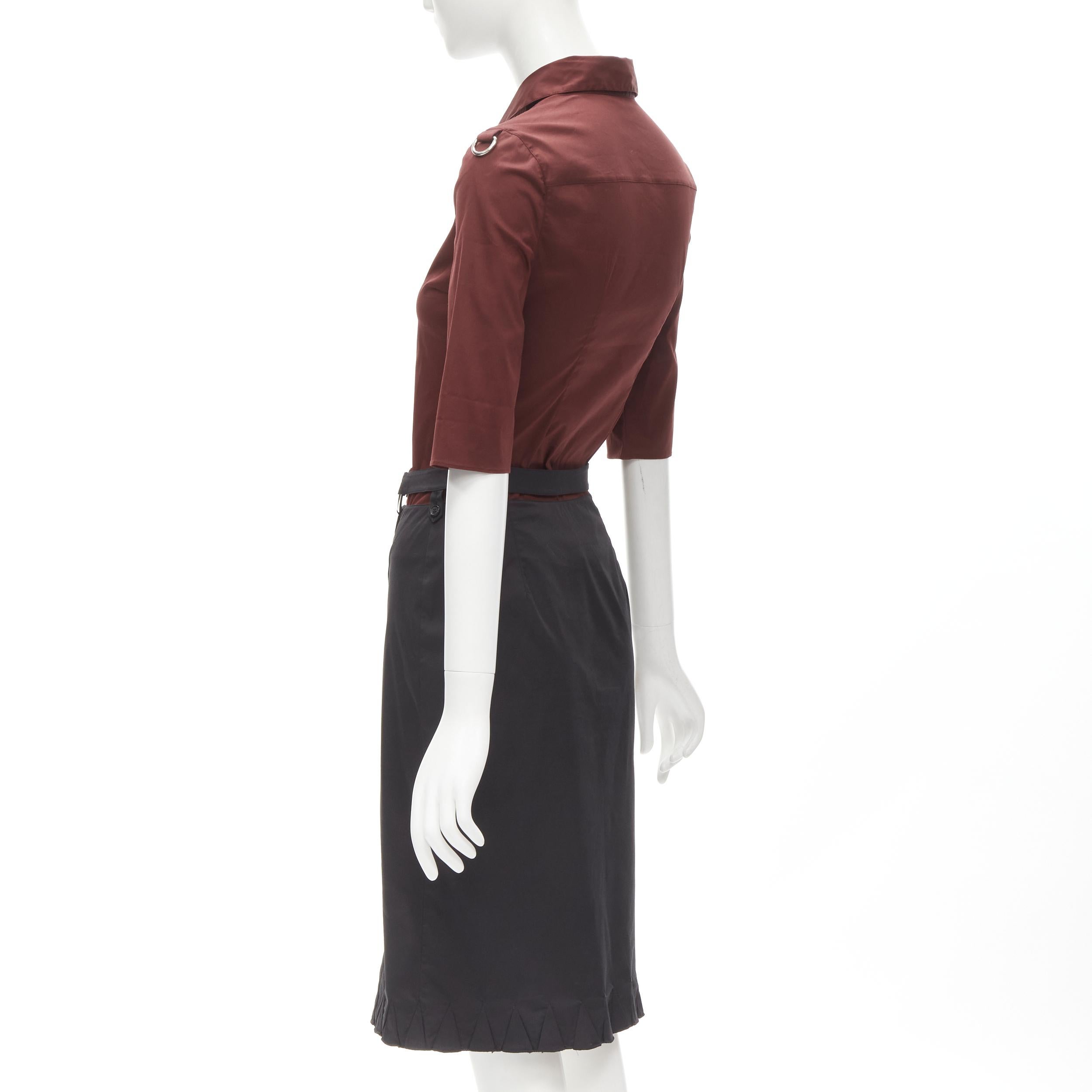 PRADA Vintage red D-ring cuffed shirt black suspended strap skirt IT38 XS 2