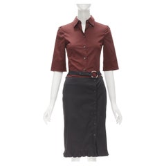 PRADA Vintage red D-ring cuffed shirt black suspended strap skirt IT38 XS