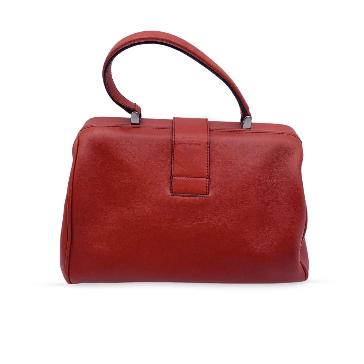 Brown Prada Vintage Red Leather Doctor Bag Satchel Handbag BN0437