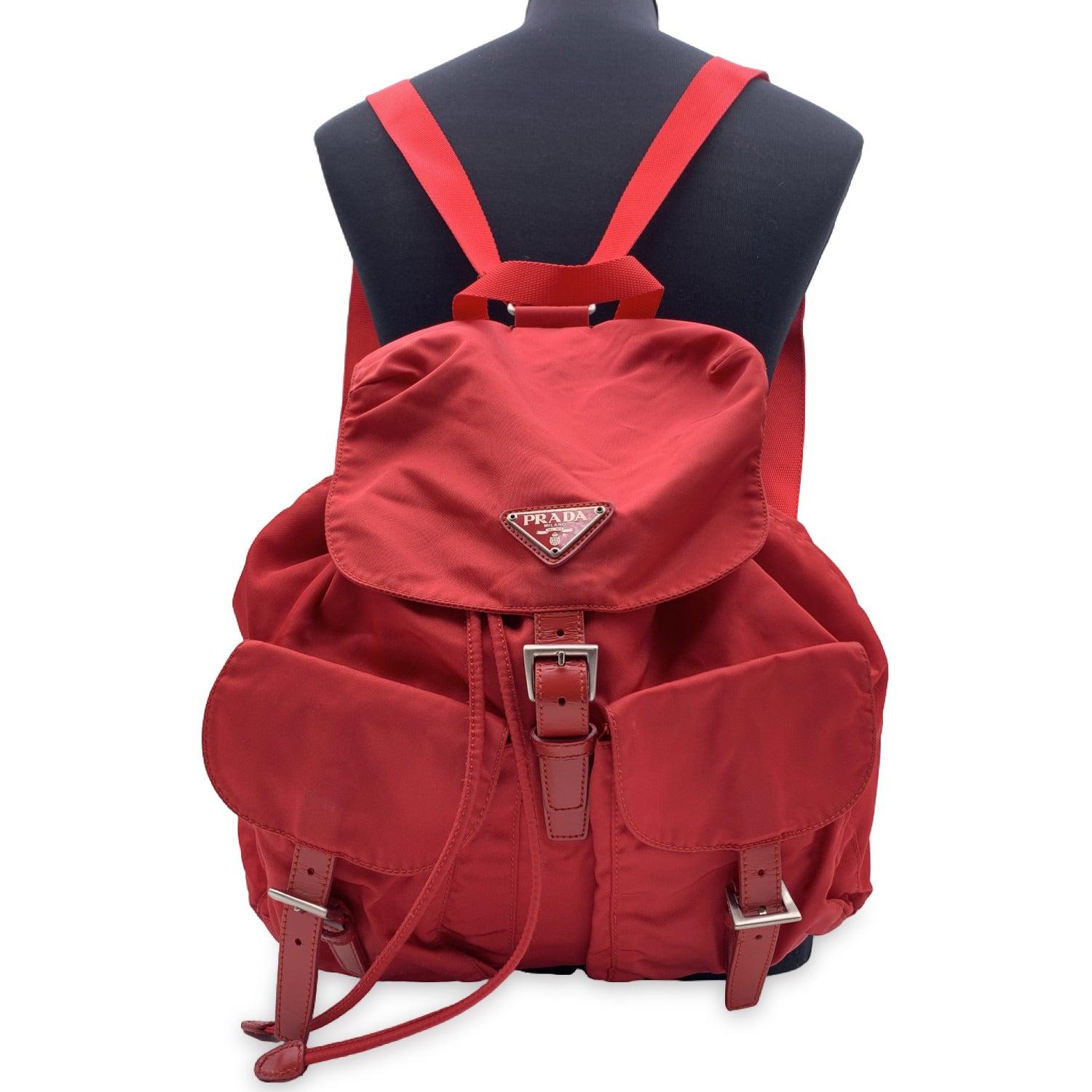 Prada Vintage Red Nylon Canvas Backpack Shoulder Bag In Excellent Condition In Rome, Rome