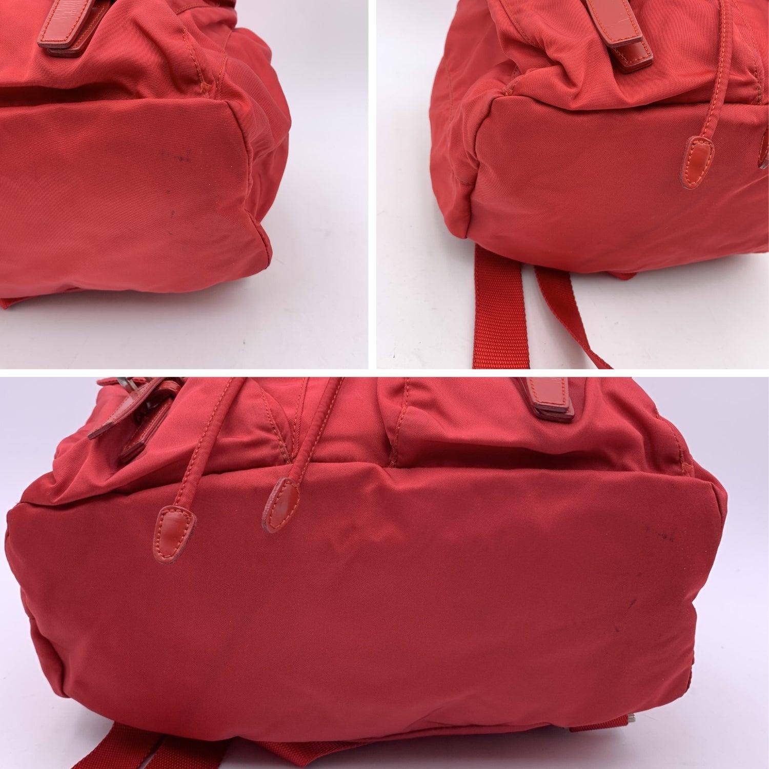 Prada Vintage Red Nylon Canvas Backpack Shoulder Bag 2