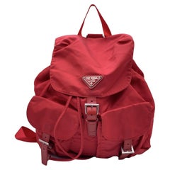 Prada Retro Red Nylon Canvas Backpack Shoulder Bag