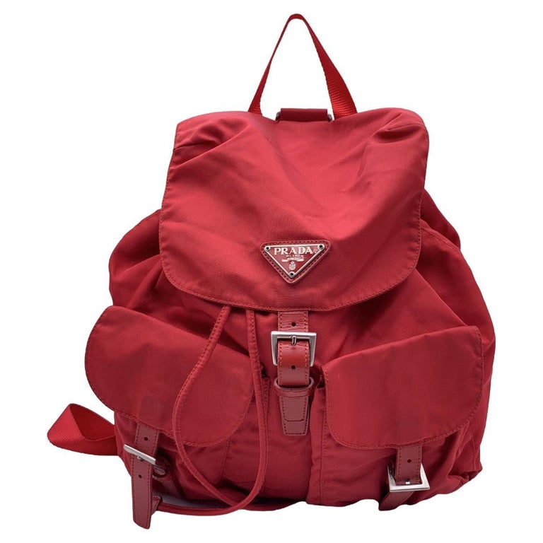 Prada Vintage Red Nylon Canvas Backpack Shoulder Bag For Sale at 1stDibs