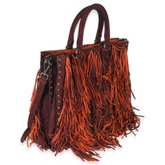 Prada Vintage Red Orange Suede Fringe Tote Bag
