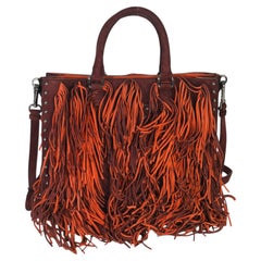 Prada Vintage Red Orange Suede Fringe Tote Bag