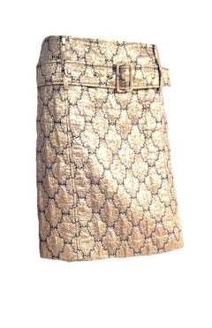 PRADA Vintage Runway S/S 2002 Metallic Gold Brocade Belted Skirt IT 40