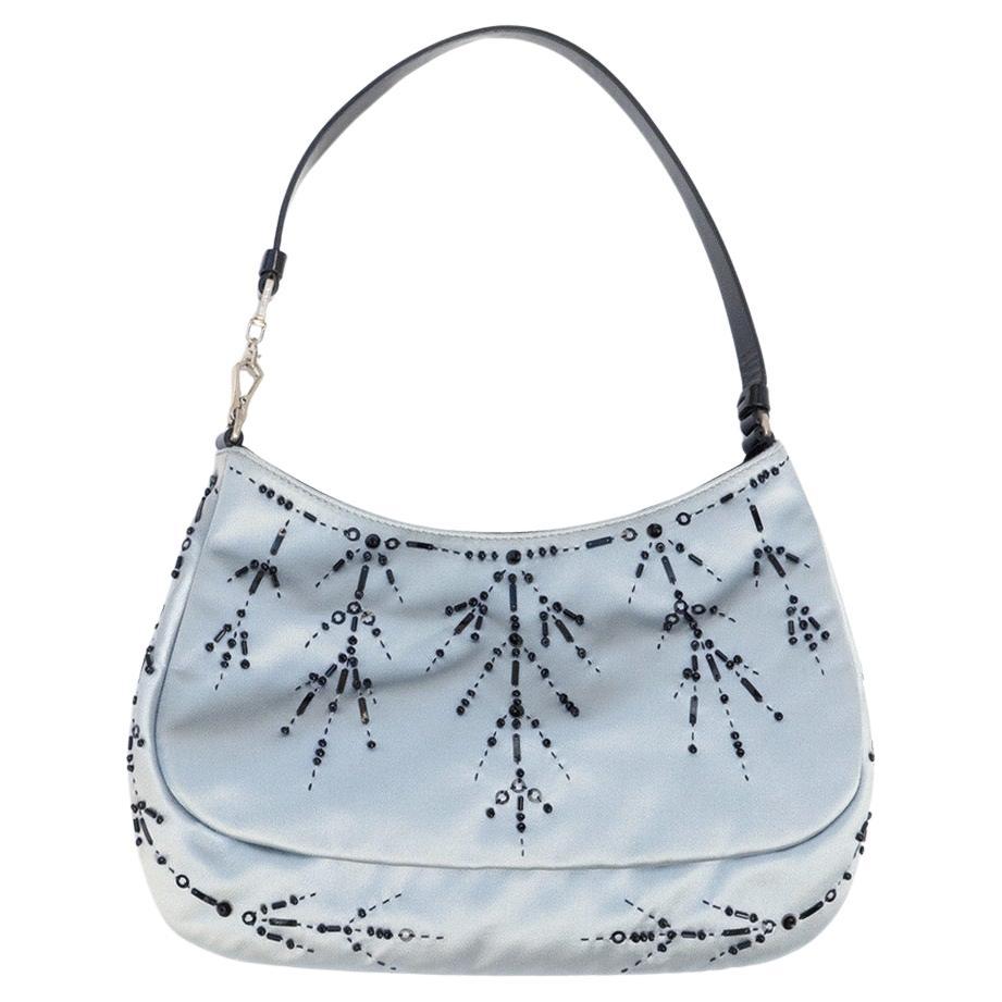 Prada Vintage S/S 2000 Cleo Seide Perlen Tasche in Icy Blue im Angebot