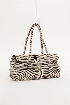 Prada Vintage Shoulder Bag in Zebra Animal Print Pony Hair Leather
