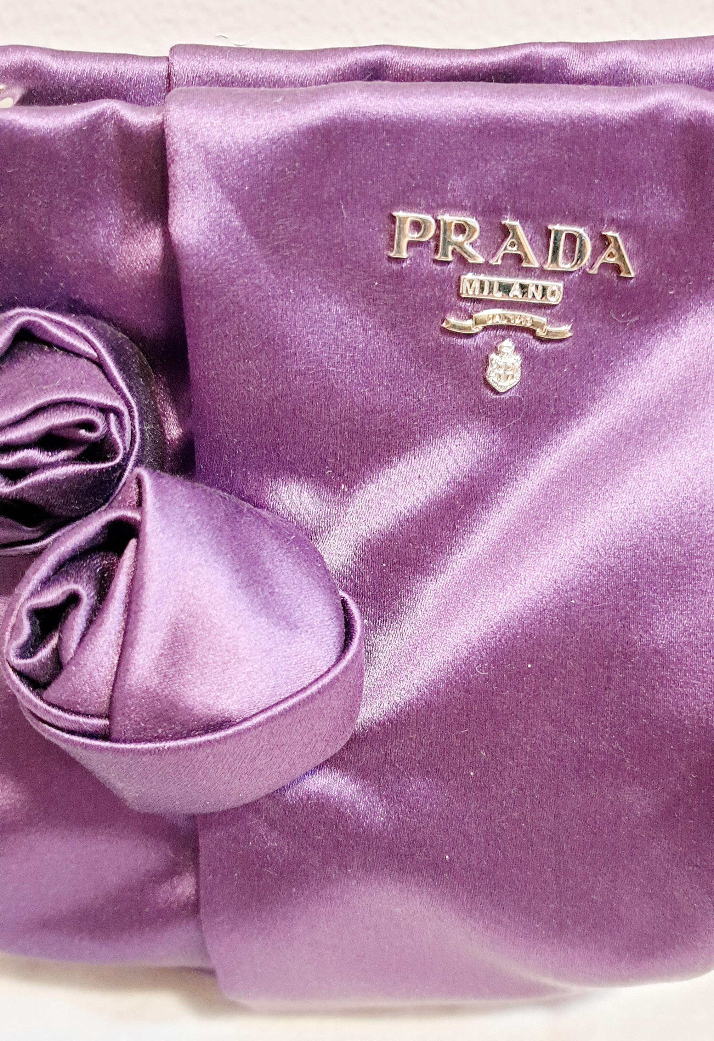 Purple New Prada Violet flower silk handBag with certificate