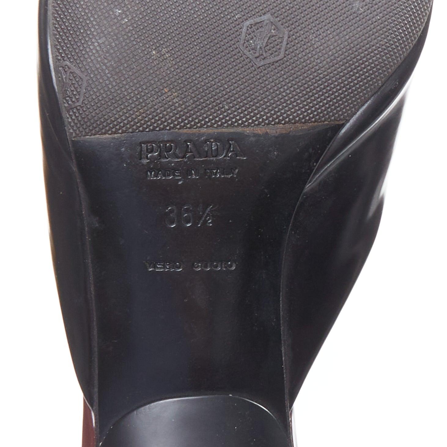 PRADA Vintage silver heart buckle burgundy leather kitten mules EU36.5 5