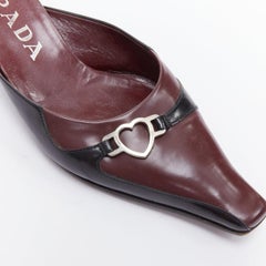 PRADA Vintage silver heart buckle burgundy leather kitten mules EU36.5