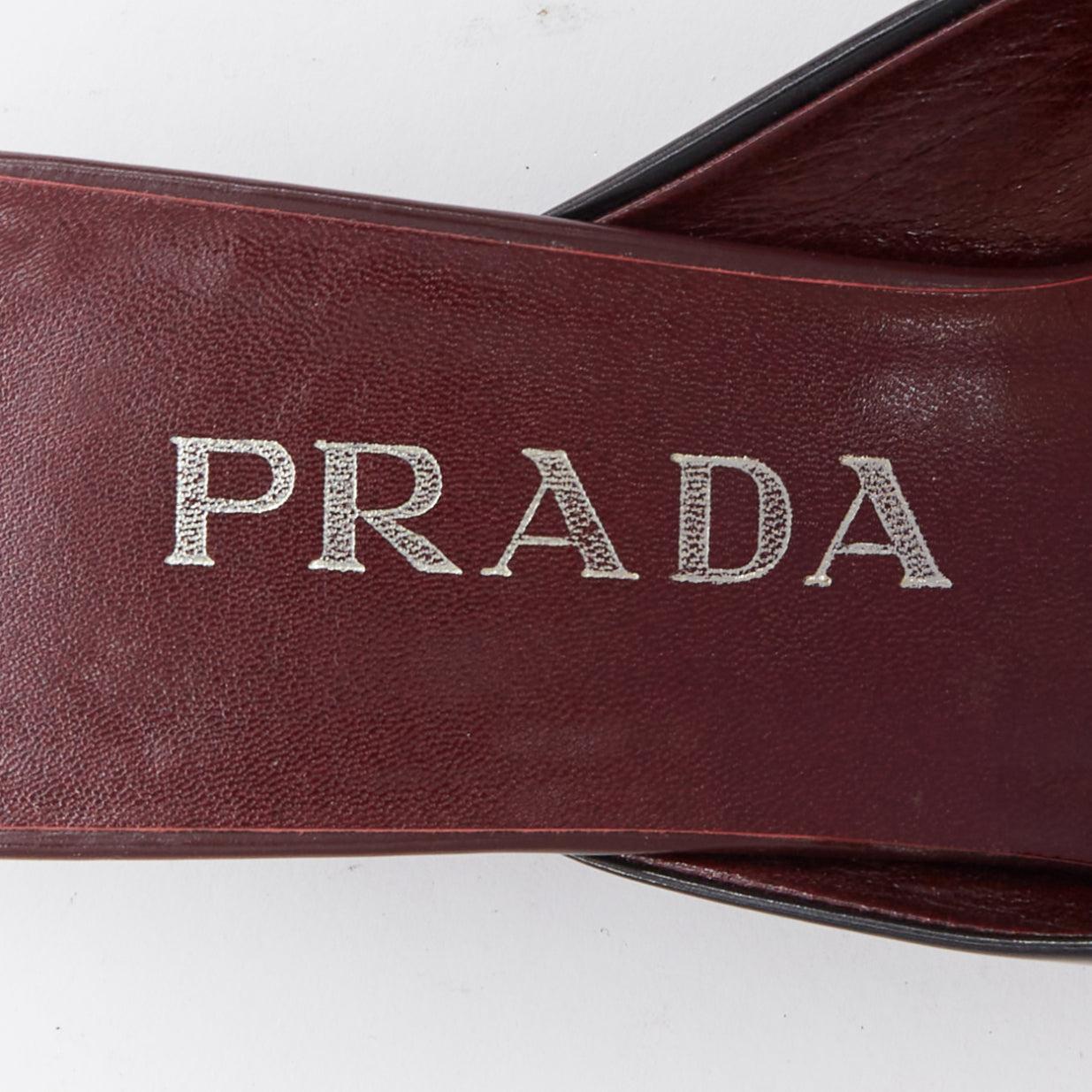 PRADA Vintage silver heart buckle burgundy leather kitten mules EU36.5 4