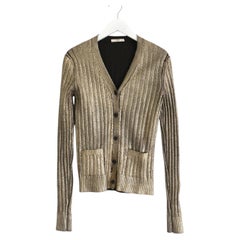 Prada Vintage Spring 2004 Gold Painted Ribbed Cardigan