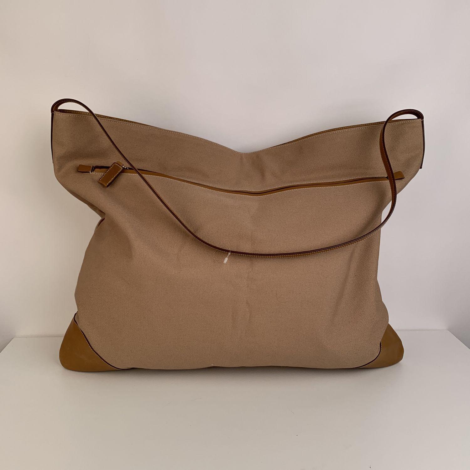 Prada Vintage Tan Canvas Large Travel Shoulder Bag VS0034 1