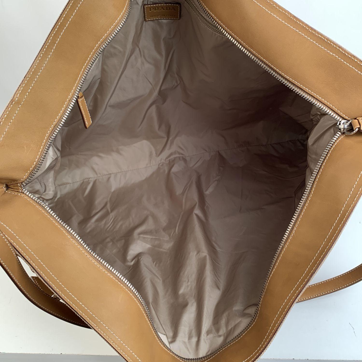 Prada Vintage Tan Canvas Large Travel Shoulder Bag VS0034 3