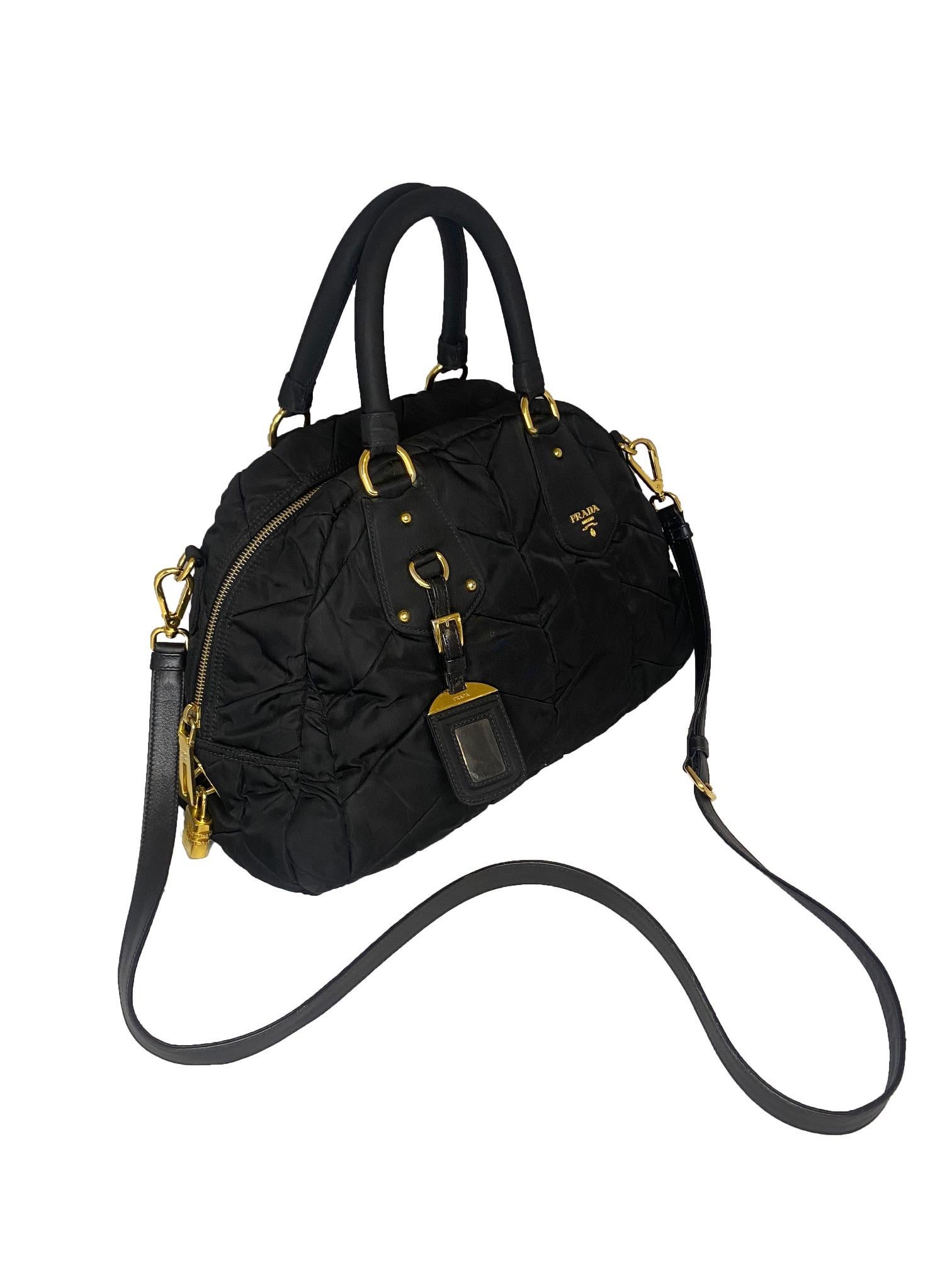 Black Prada Vintage Tessuto Bowling Bag For Sale