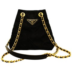 Prada Vintage Tessuto Quilted Black Nylon Mini Shoulder Bag