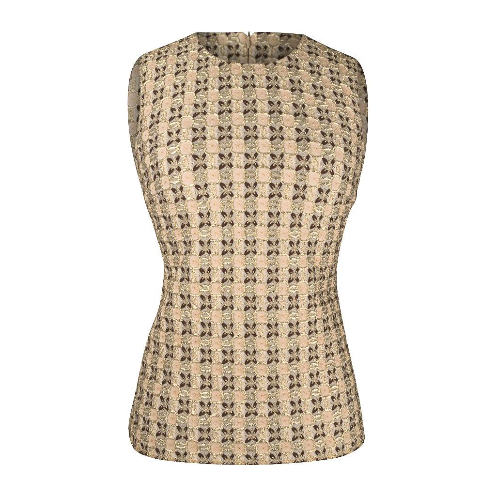 Prada Vintage Top Embroidered Brocade Nude Gold and Brown 40 / 4 For Sale