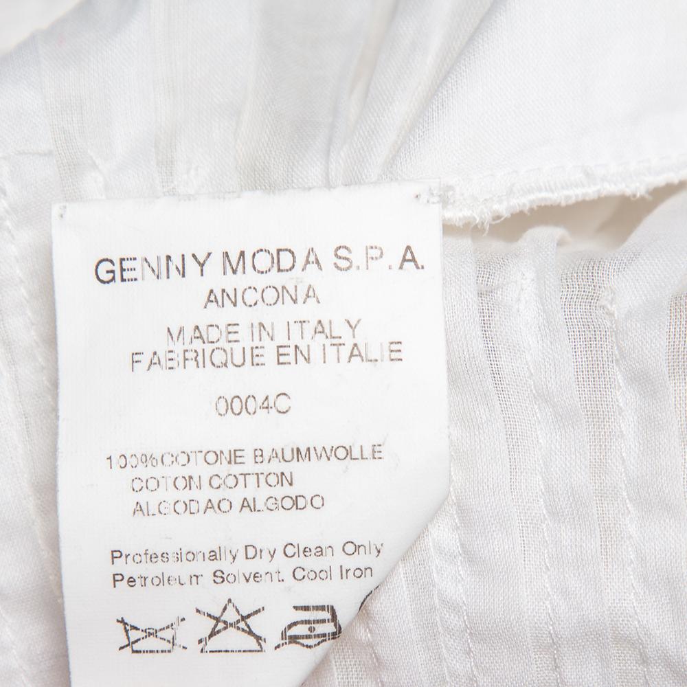 Prada Vintage White Cotton Contrast Trim Pleated Midi Skirt S In Good Condition In Dubai, Al Qouz 2