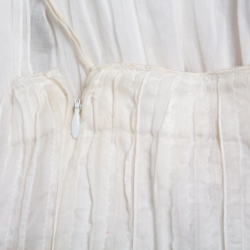 Women's Prada Vintage White Cotton Contrast Trim Pleated Midi Skirt S