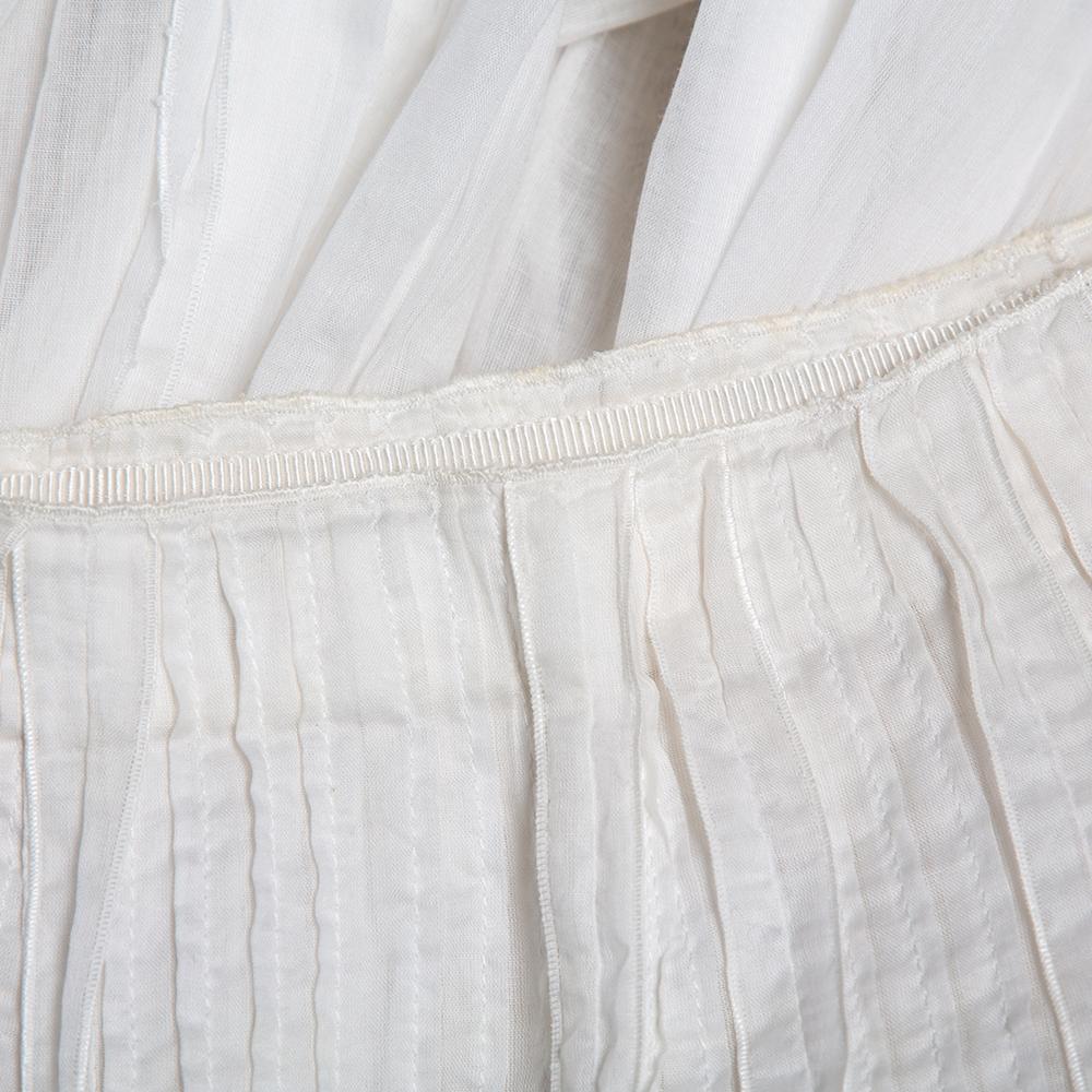 Prada Vintage White Cotton Contrast Trim Pleated Midi Skirt S 1